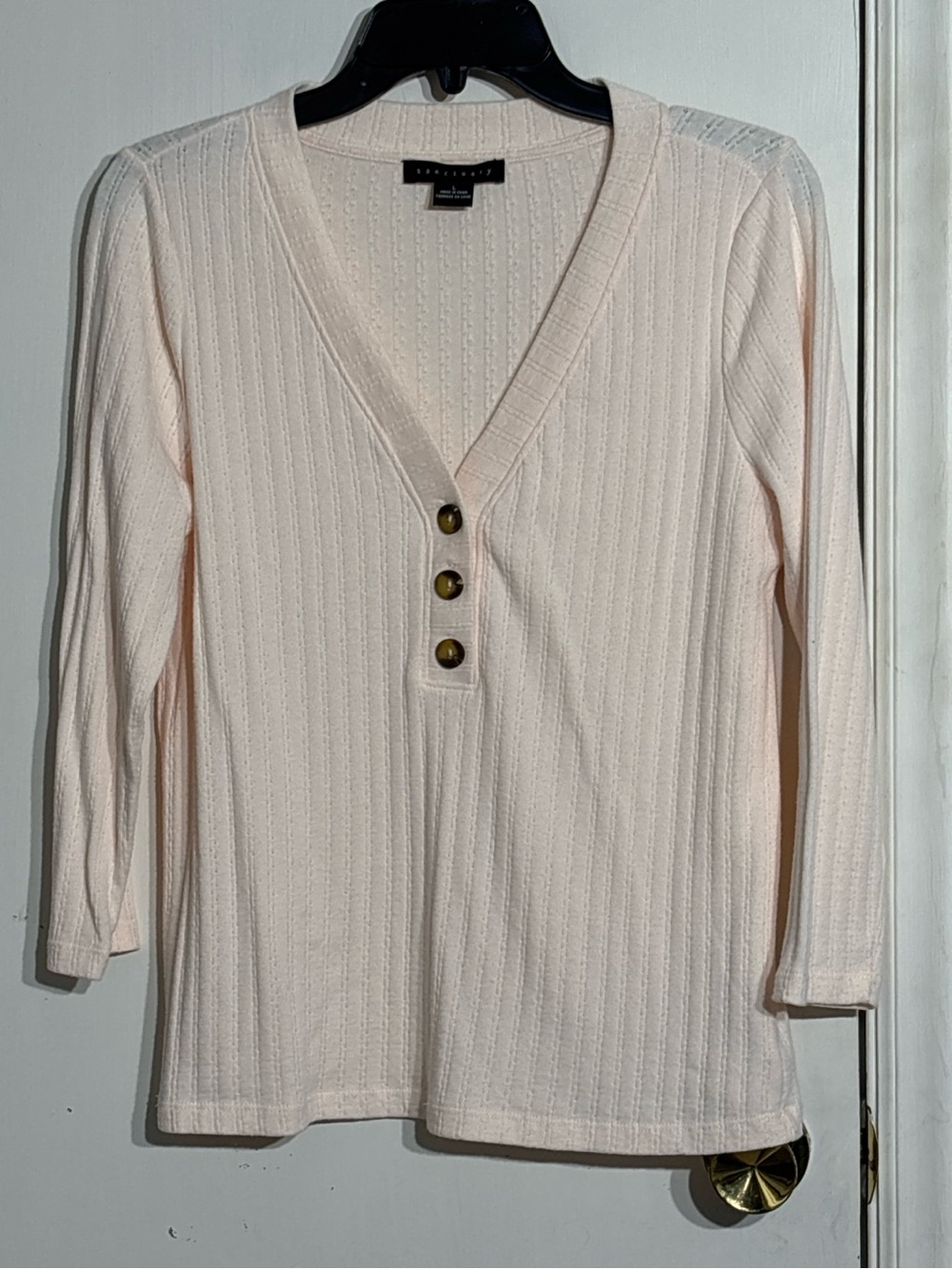 Sanctuary Pale Pink Ribbed V-Neck Henley Long Sleeve Top